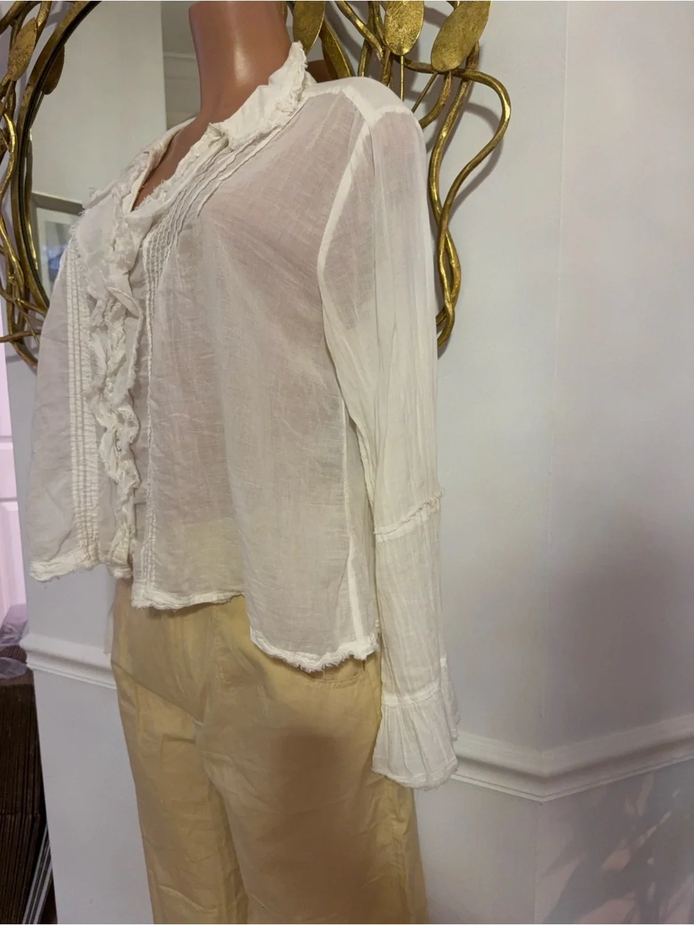 FREE PEOPLE | we the free | White Ruffled V-Neck Blouse - Picture 9 of 13